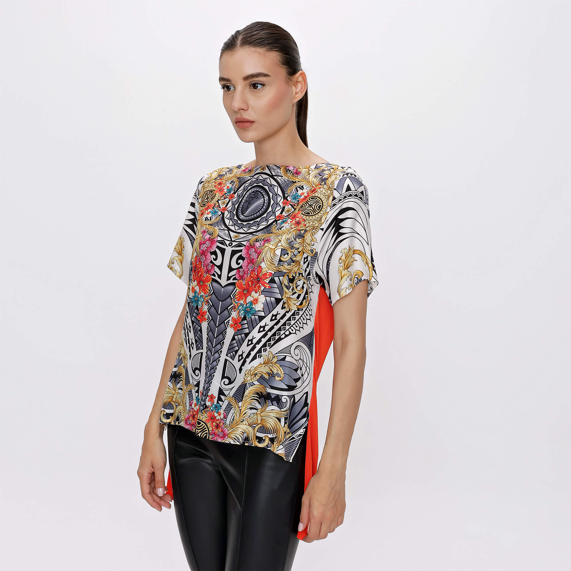 Versace - Orange Iconic Print Silk Shirt